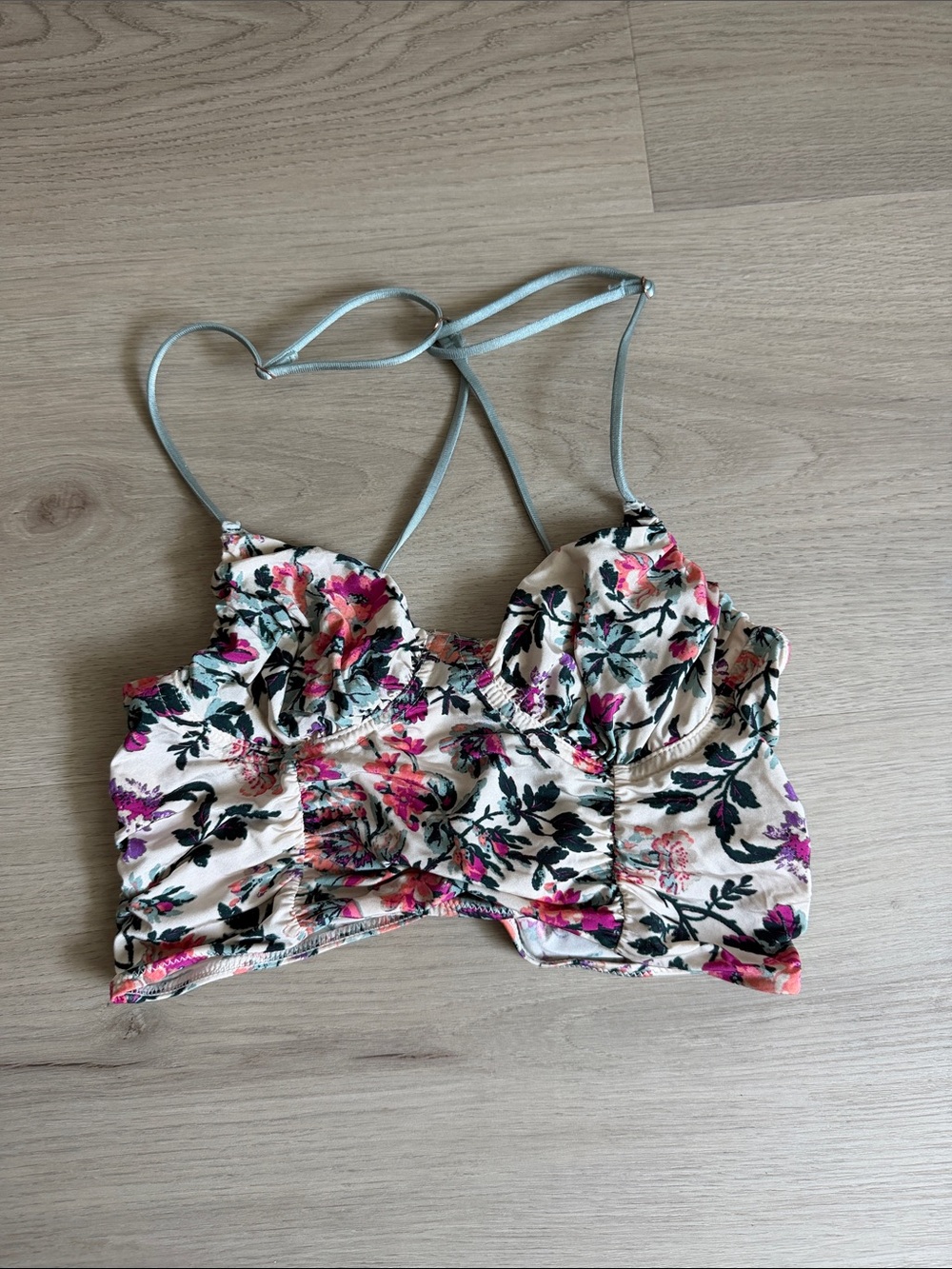 Urban Outfitters Floral Ruched Camisole in Cream and Pink
